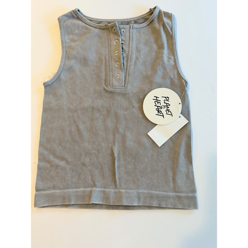 Planet‎ Heart Women Ultimate Gray Ribbed Seamless Henley Tank Top Size M NWT